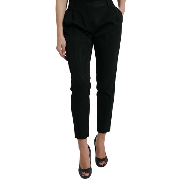 Dolce & Gabbana Black Wool High Waist Cropped Tapered Women's Pants